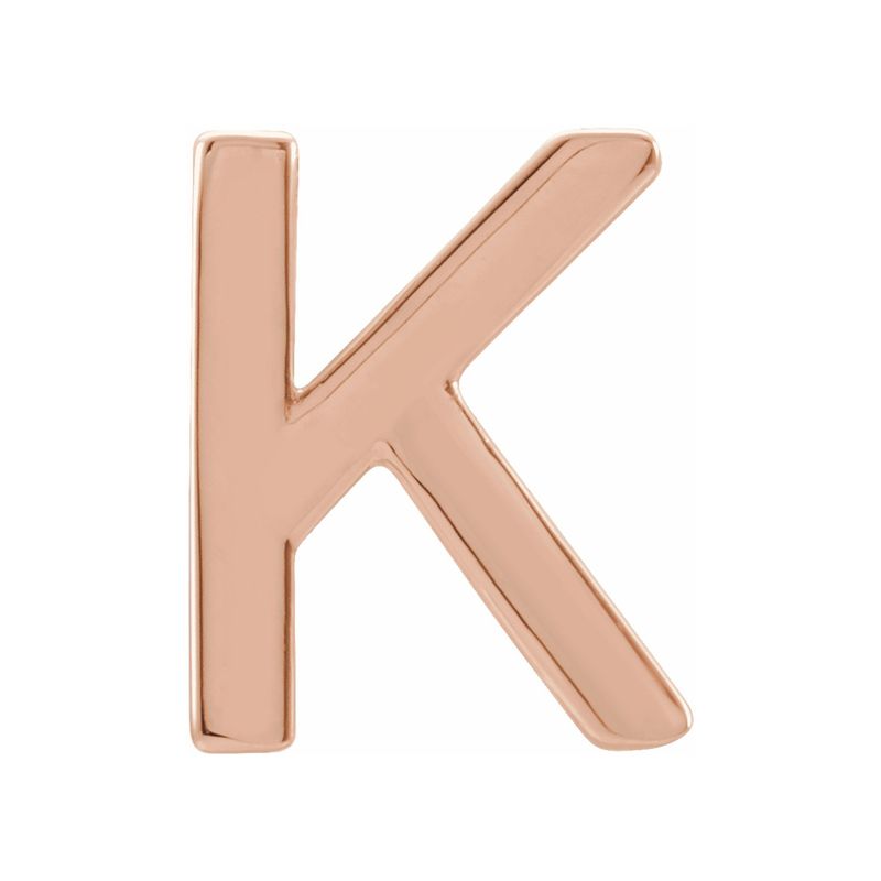 Single, 14k Rose Gold Initial K Post Earring, 6.25 X 8mm